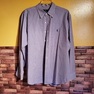 Ralph Lauren Classic Fit Mens Cotton Purple White Check Long Sleeve Size 17 34/3